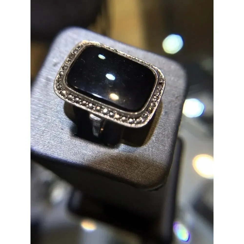 Robson Jewelers Onyx/Hematite Ring Sz7 Sterling Silver 925 Simple Shank